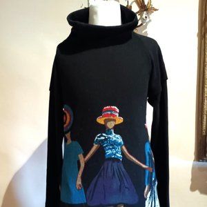 Amelie Reveur Black Turtleneck "Ladies" Sweater Dress - S